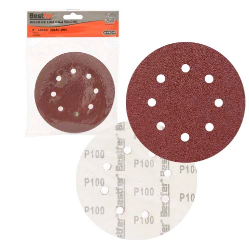 Disco De Lixa Com Velcro 8 Furos P100 Bestfer
