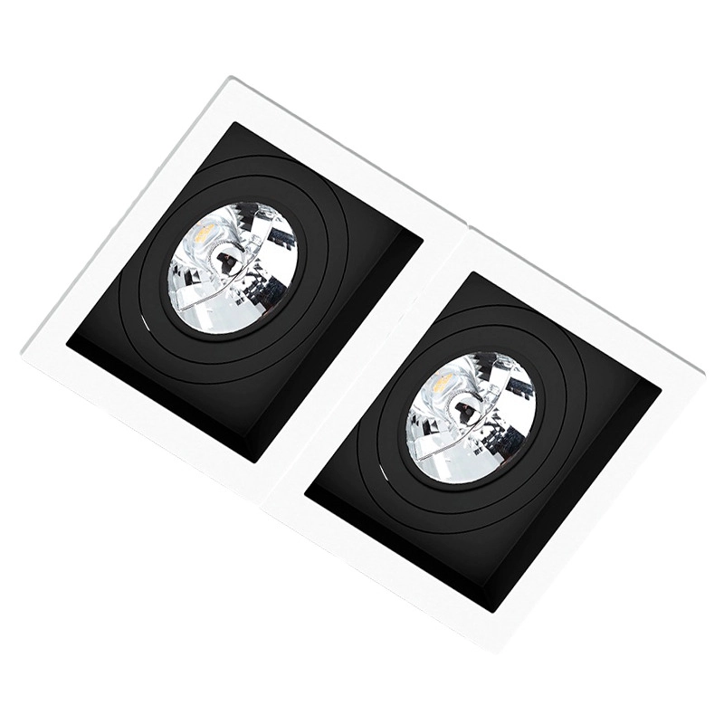 Spot Duplo Embutir Quadrado Recuado Branco Fundo Preto Ar111 Gu10