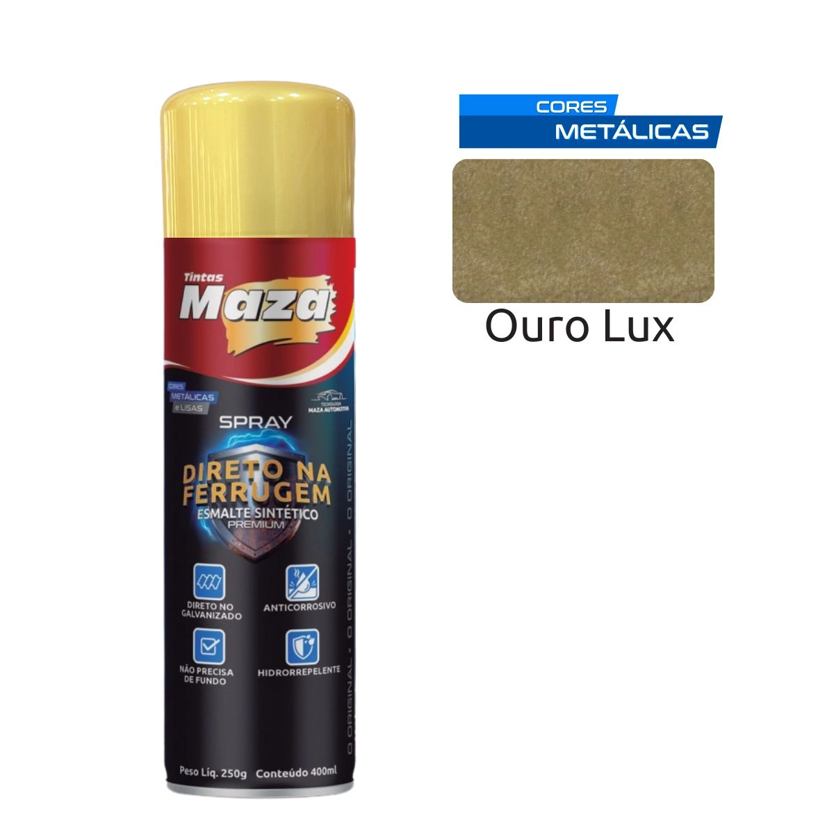 Spray Esmalte Direto Na Ferrugem Ouro Lux 250g 31527