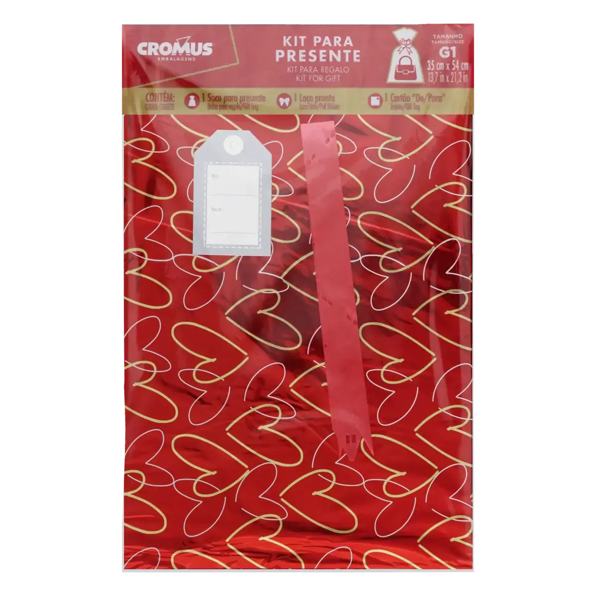 Kit Embalagem + Laço + Cartão Feminino Cromus 35cm x 54cm