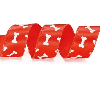 Fita Natal Vermelha Ossinhos Brancos 6,3cmx9,14m