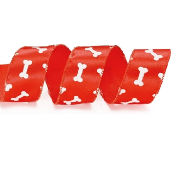 Fita Natal Vermelha Ossinhos Brancos 3,8cmx9,14m
