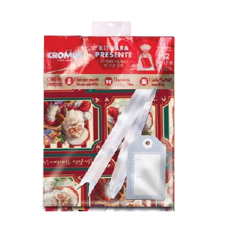 Kit Presente Saco Laco Pronto Cartao De/para 25cmx37cm Cromus Natal Sortido
