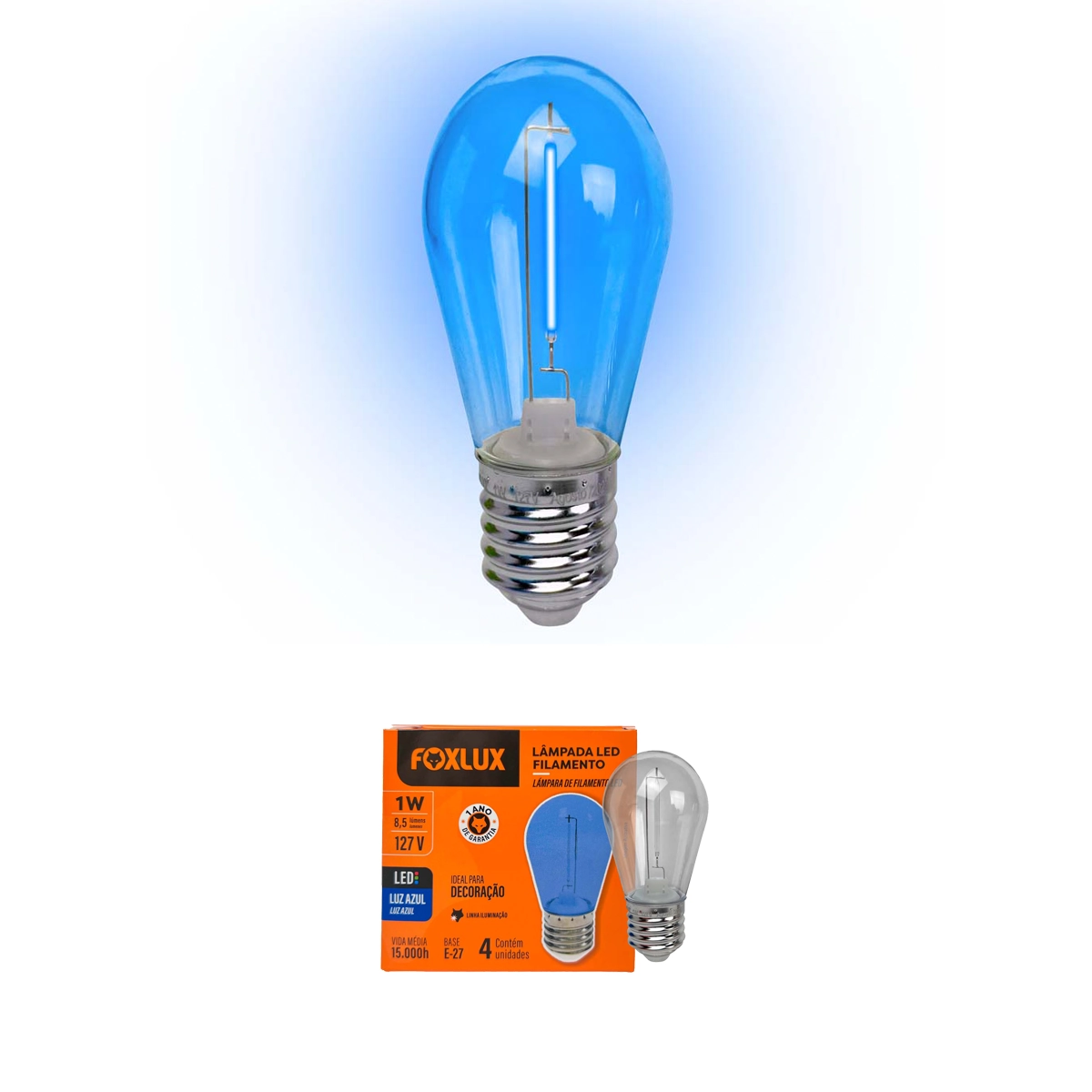 Kit 8 Lâmpada De Filamento Foxlux E-27 1w 127v Azul