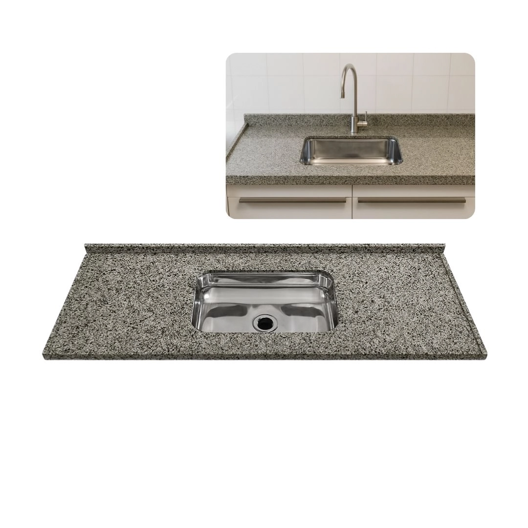 Pia De Cozinha Granito Ocre 100cm Com Cuba Inox Rasa Simples  Ocre