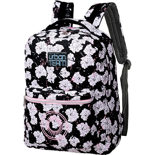 Mochila De Costas Foroni Urban Flor Em Canvas Preto/lilás