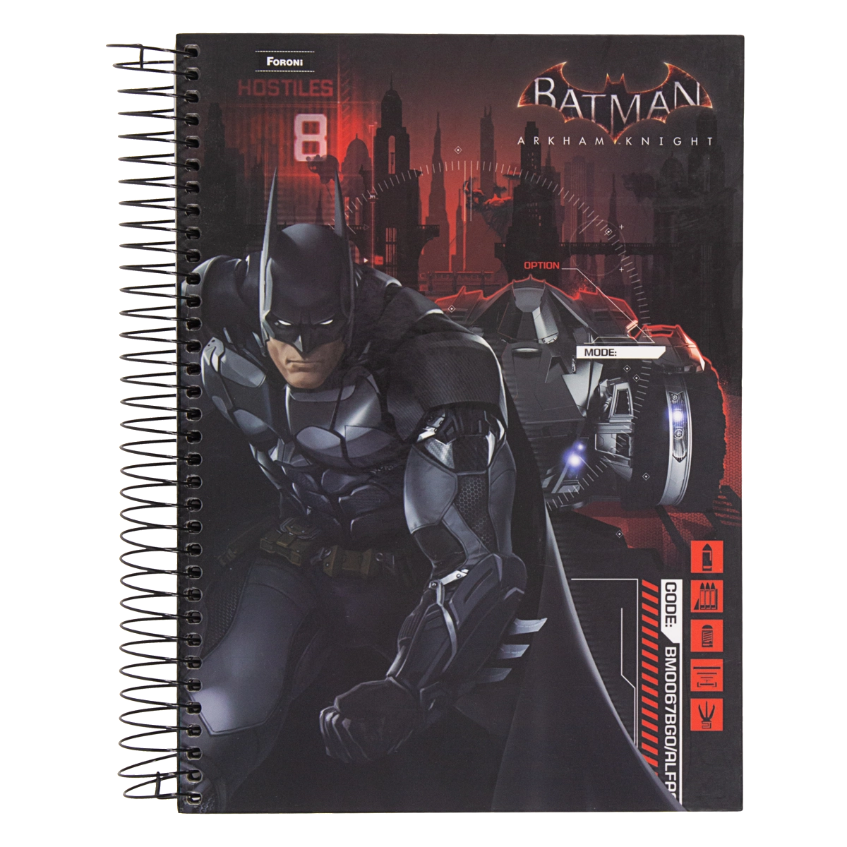 Caderno Capa Dura Espiral Batman Arkham Night Foroni 200mm X 275mm 200 Folhas