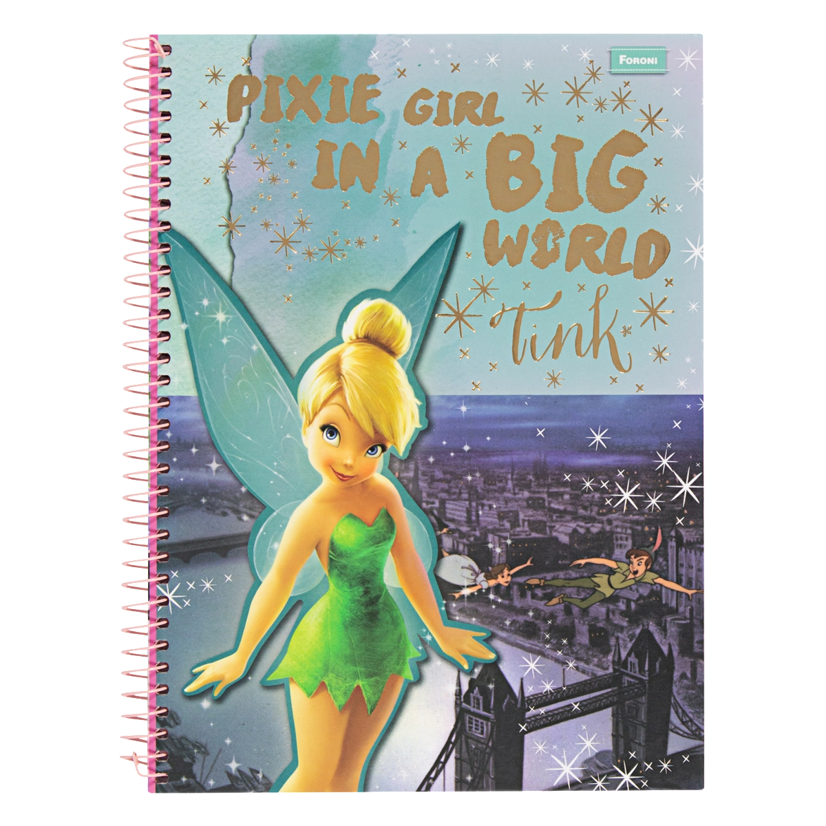 Caderno Capa Dura Espiral Tinker Bell Foroni 200mm X 275mm 96 Folhas