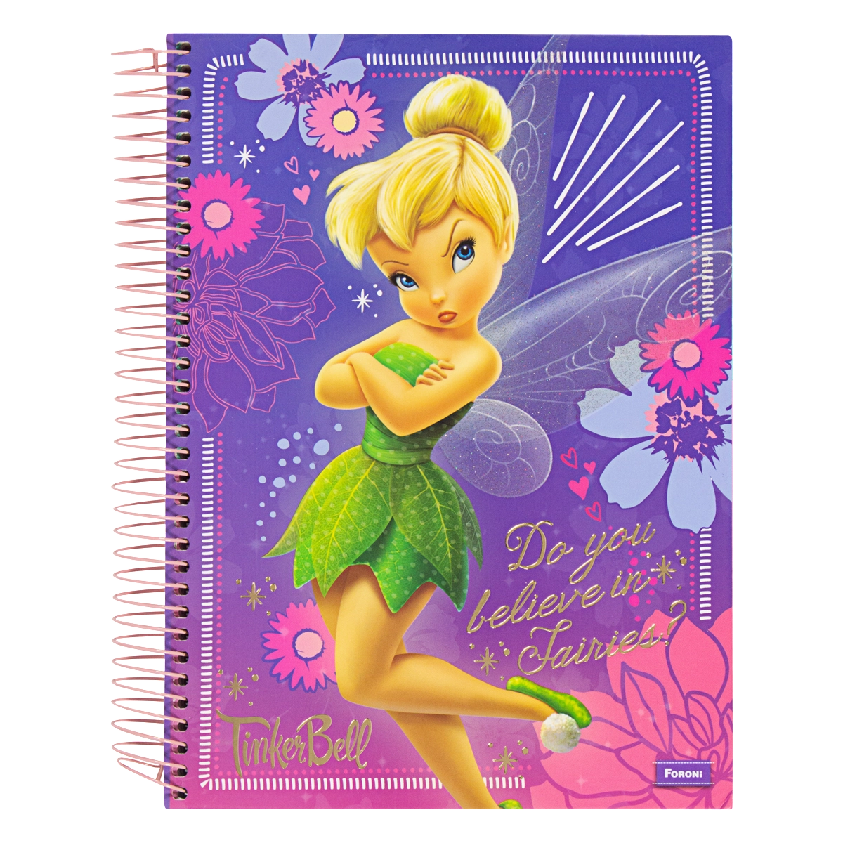 Caderno Capa Dura Espiral Tinker Bell Foroni 200mm X 275mm 200 Folhas