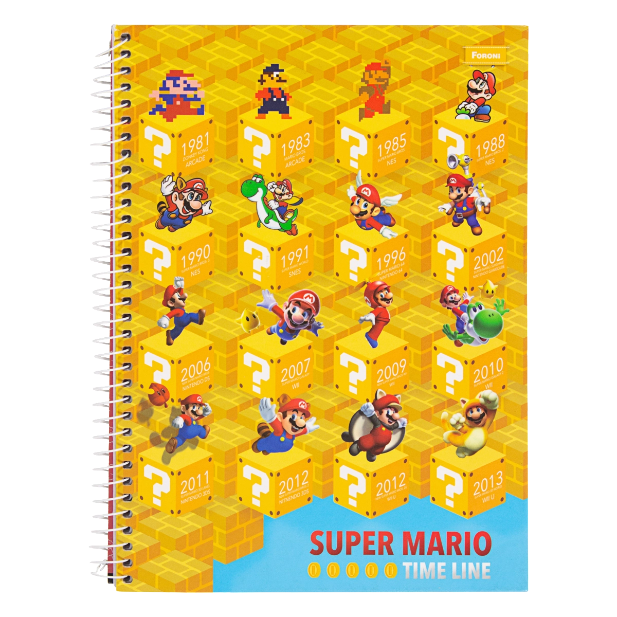 Caderno Capa Dura Espiral Super Mario Time Line Foroni 200mm X 275mm 96 Folhas