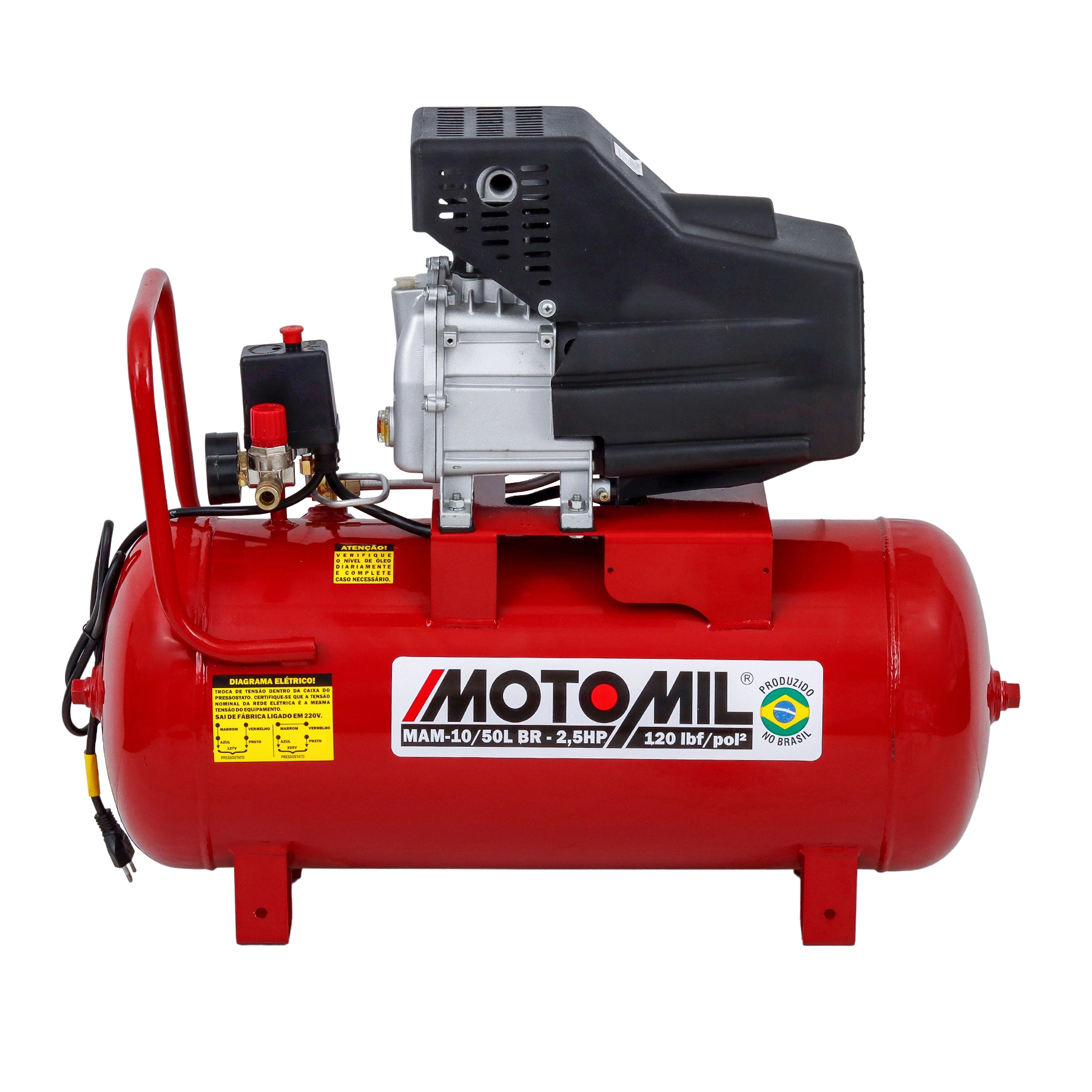 Motocompressor MAM 10/50BR 2,5HP 120 PSI e 50L Bivolt Motomil