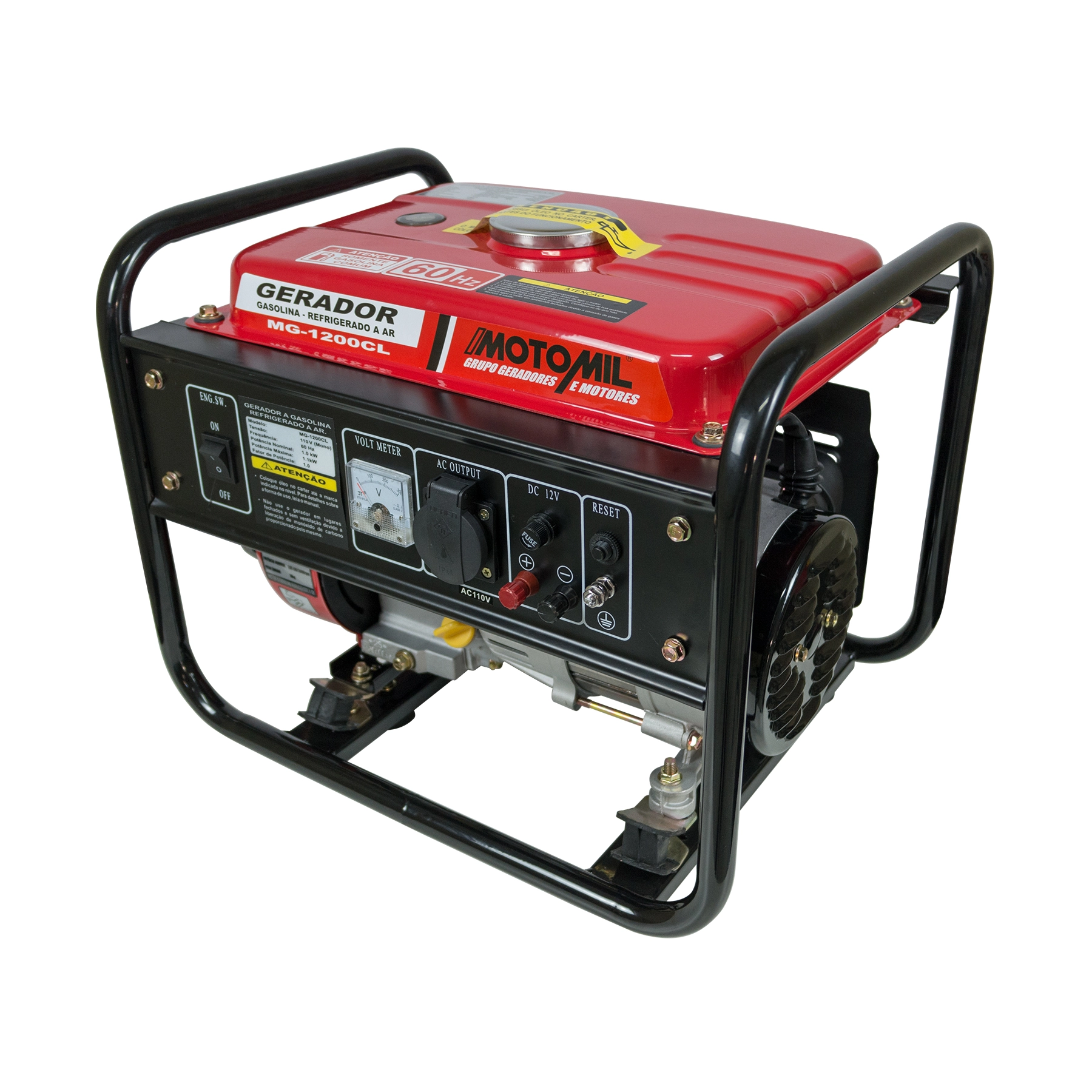Gerador de Energia à Gasolina 1Kva Partida Manual Retrátil Motor 2,30HP 4T 5,2L MG-1200CL 127V (110V) Motomil