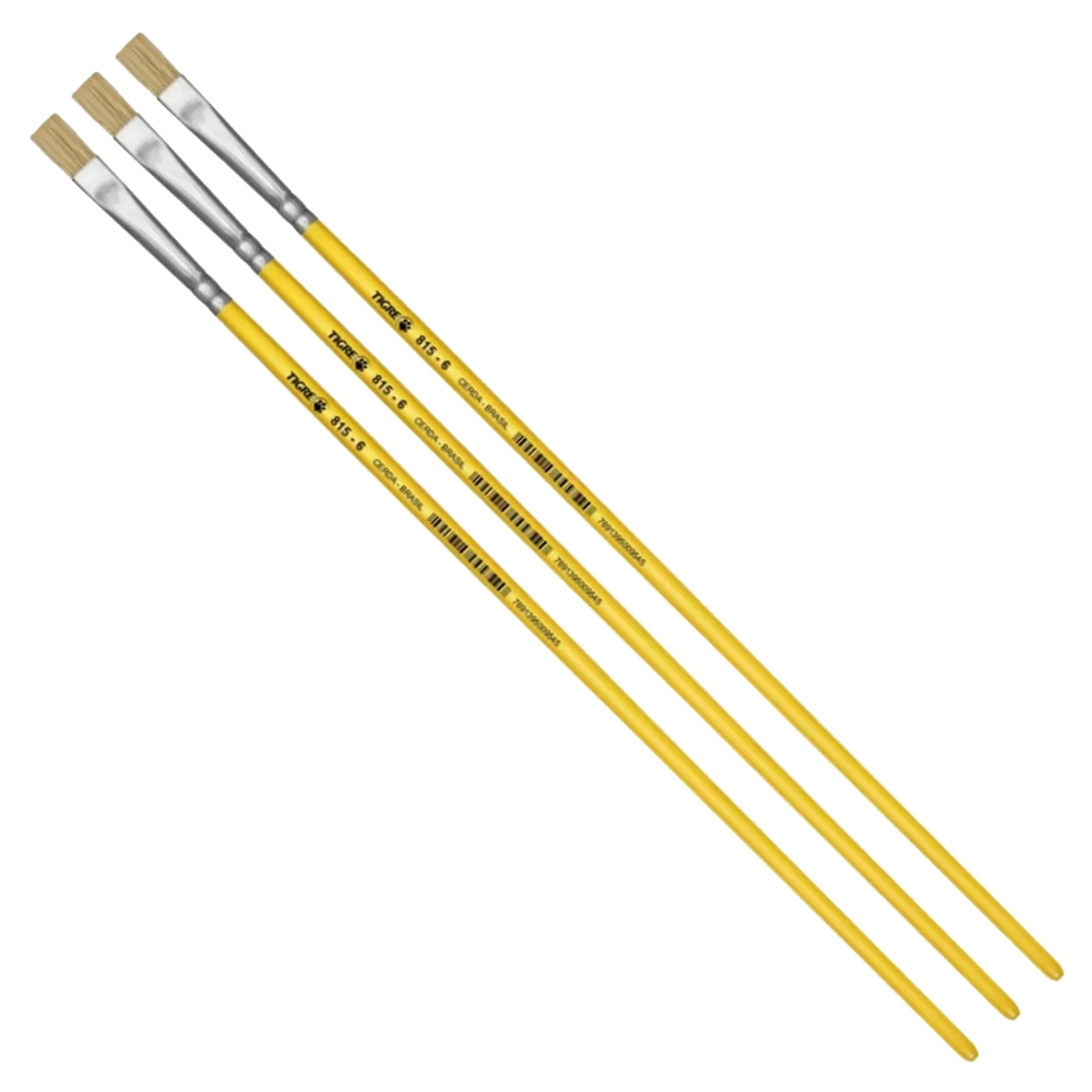 Kit 3 Pincel Chato Longo Cerda Natural 815-6 Nº6 Fino Tigre