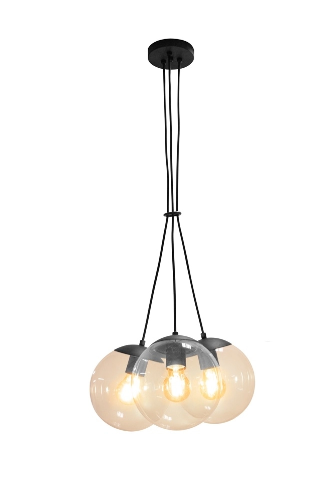 Pendente Globb 3 Globos Bronze Envelhecido Vidro Âmbar 3e27