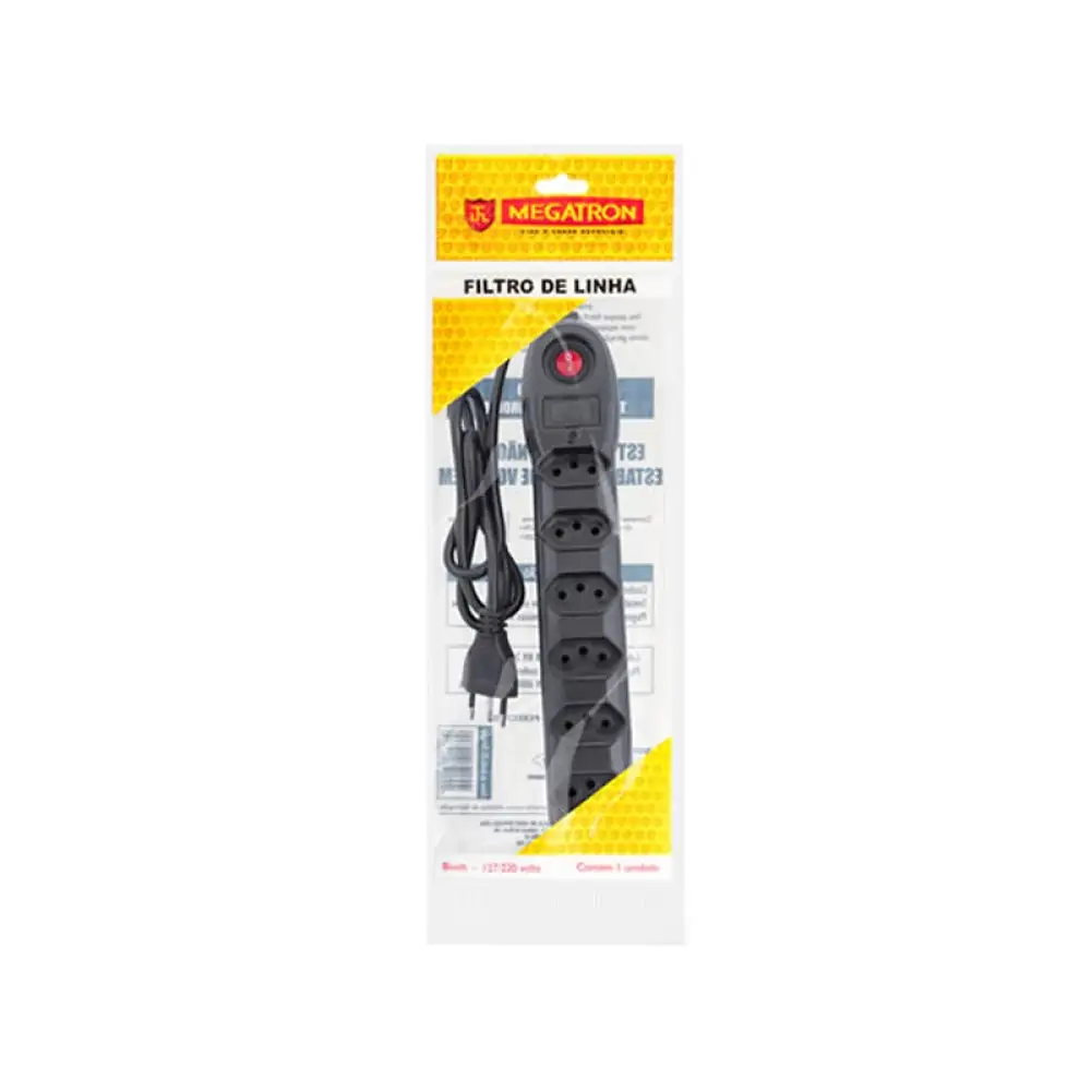 Filtro de Linha Megatron 6 Tomadas, 1,30m - Preto