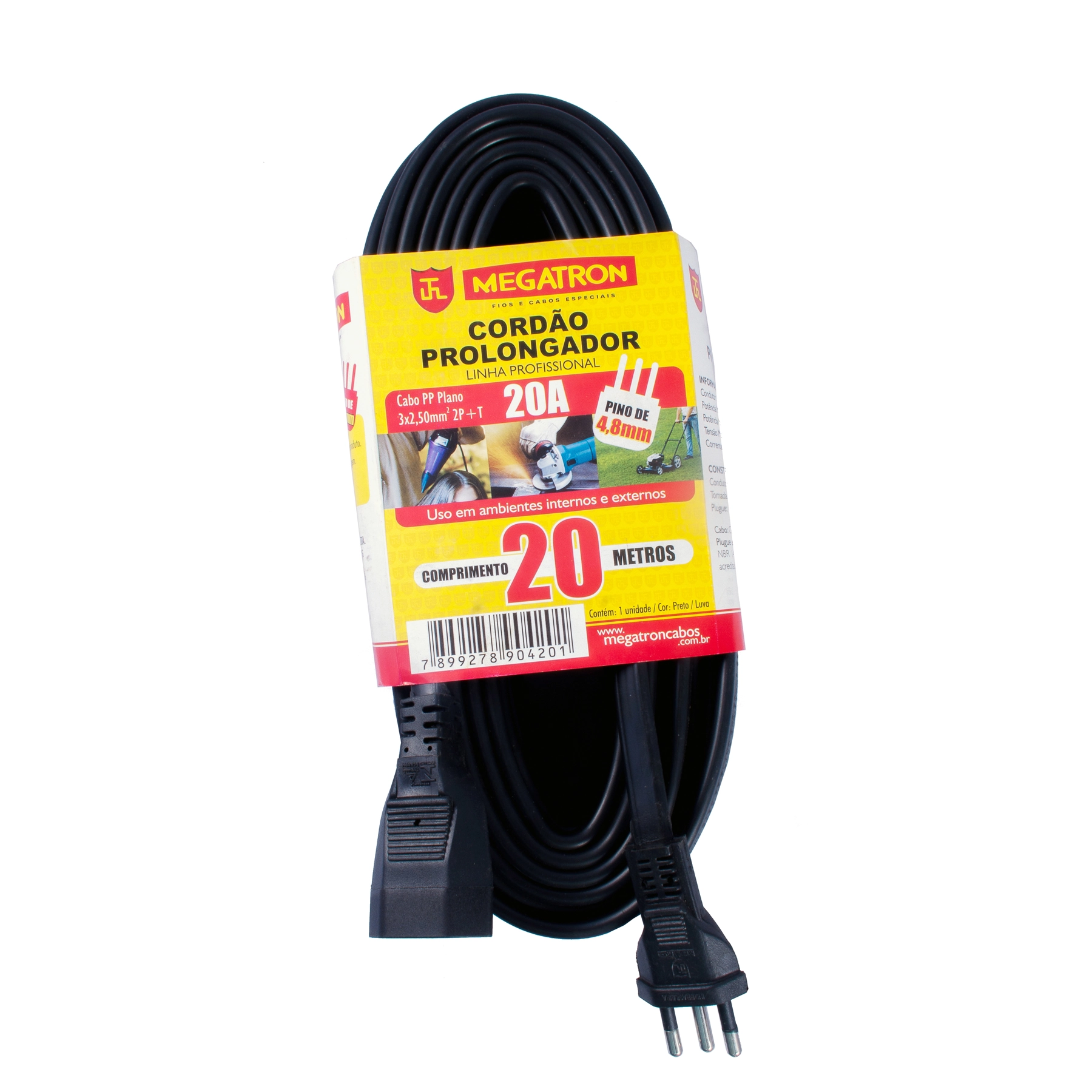 Cordão Prolongador 20 Metros 1 Tomada 20A Preto Megatron
