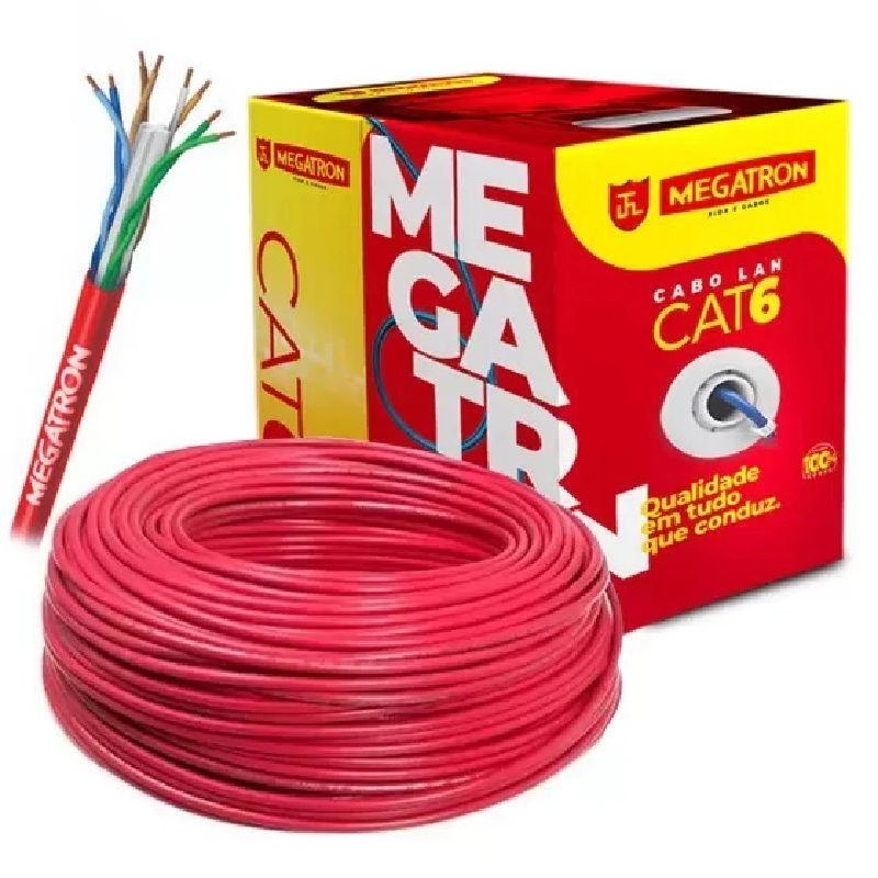 Cabo Com de dados Lan 4P Cat.6 F/UT Vermlelho Caixa 305M Megatron