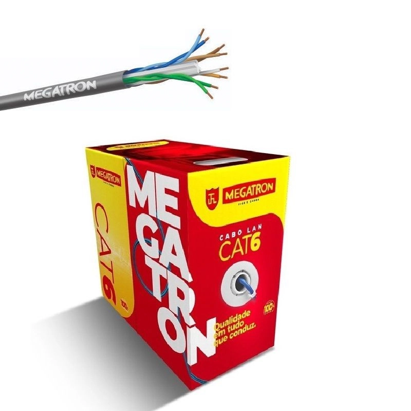 Cabo Com de dados Lan 4P Cat.6 F/UT Cinza Caixa 305M Megatron