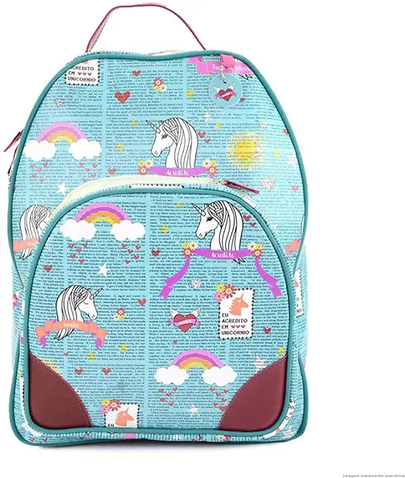 Mochila Couro Mood Unicornio Azul