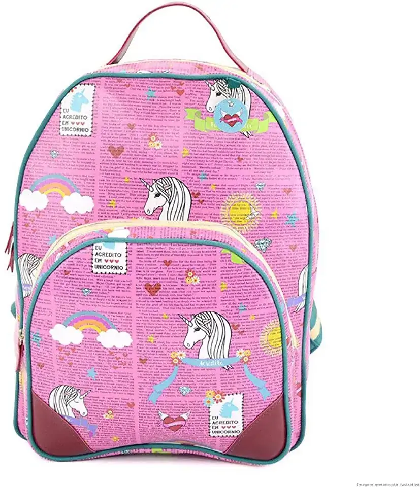 Mochila Couro Mood Unicornio Rosa