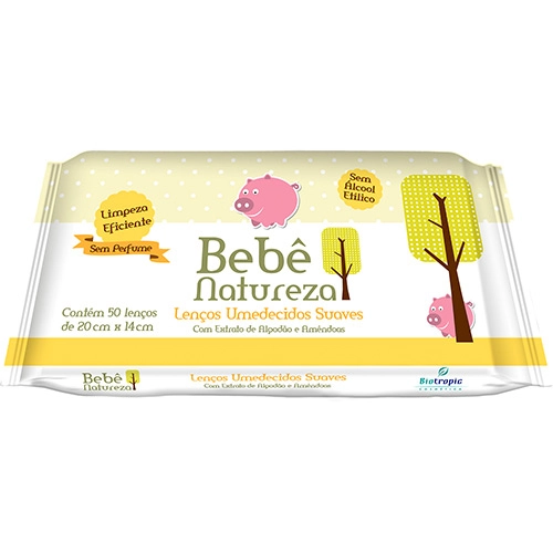 Lenços Umedecidos Bebê Natureza Sem Perfume Com 50 Unidades