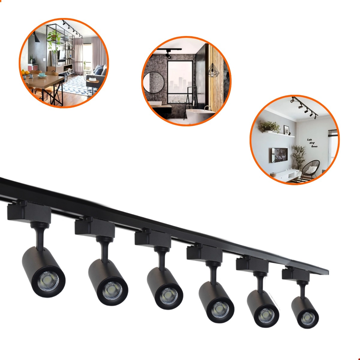 Kit Trilho Eletrificado 3m + 6 Spot Led 7w Branco Quente Preto