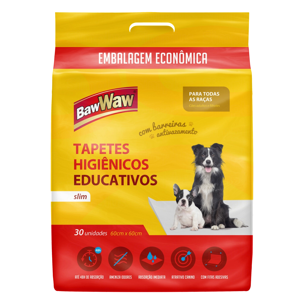 Tapete Higiênico Educativo Para Cães Slim Baw Waw 60cm X 60cm Pacote 30 Unidades Embalagem Econômica