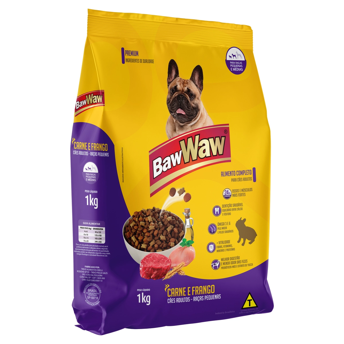 Alimento Para Cães Adultos Raças Pequenas E Médias Carne E Frango Baw Waw Pacote 1kg
