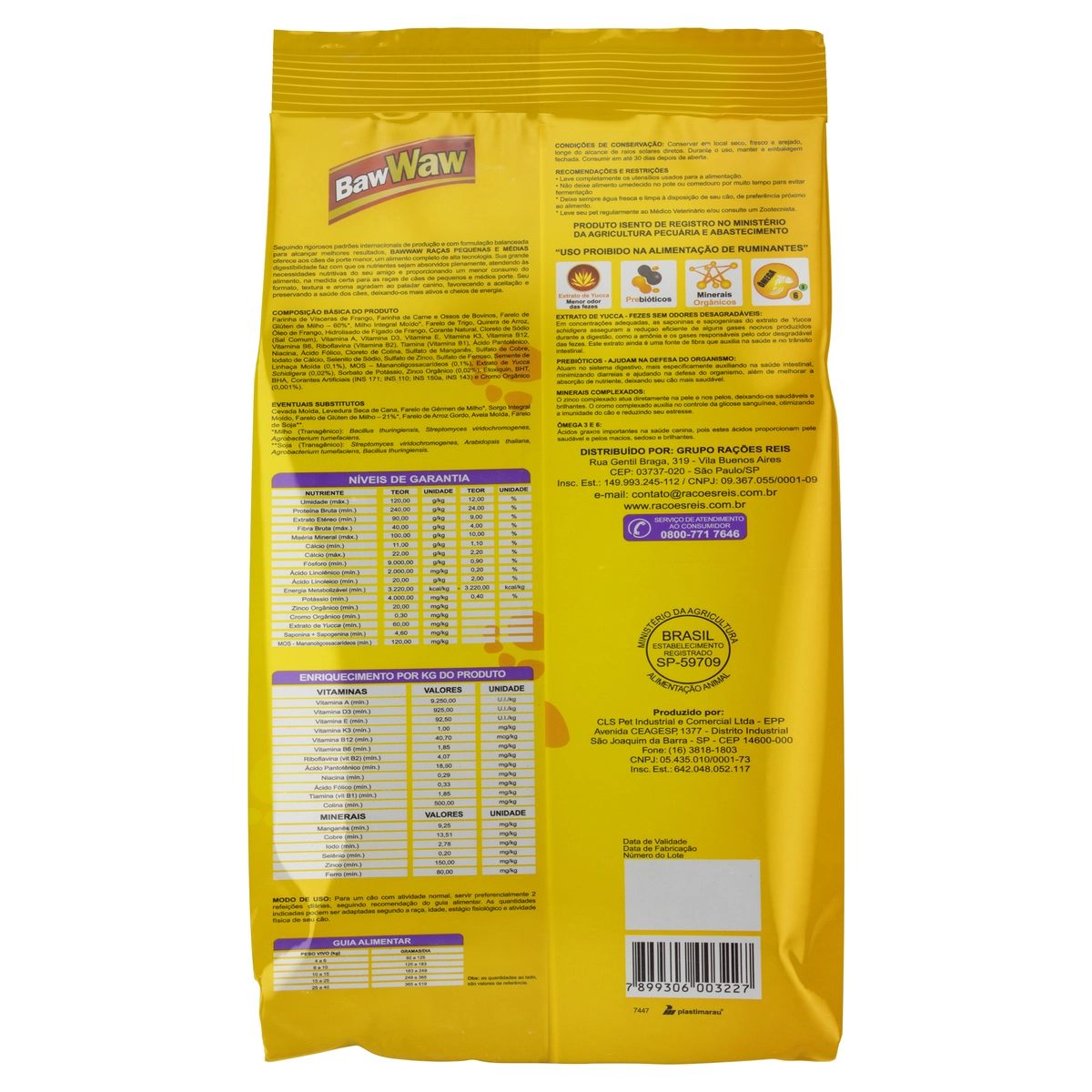 Alimento Para Cães Adultos Raças Pequenas E Médias Carne Frango Baw Waw Pacote 3kg