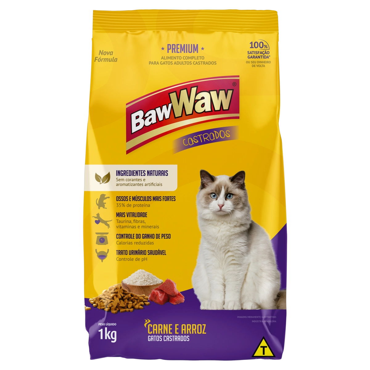 Alimento Para Gatos Castrados Adultos Carne E Arroz Baw Waw Pacote 1kg