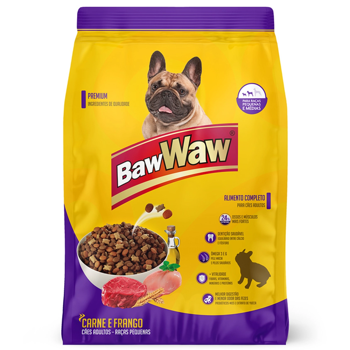 Alimento Para Cães Adultos Raças Pequenas E Médias Carne E Frango Baw Waw Premium Pacote 10,1kg