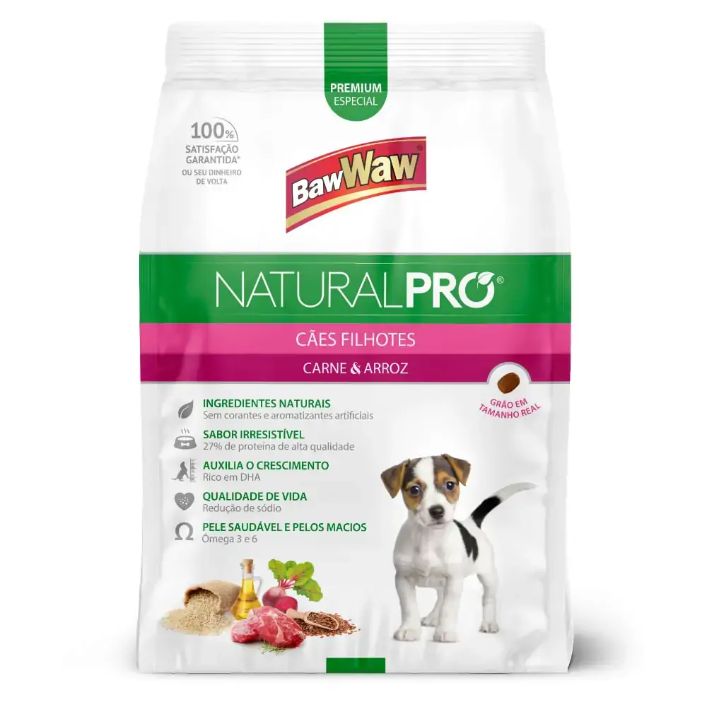 Alimento Para Cães Filhotes Carne E Arroz Baw Waw Natural Pró Pacote 1kg