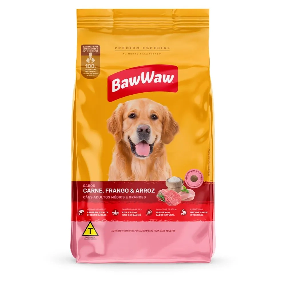 Ração Para Cães Adultos Médios E Grandes Porte Sabor Carne E Frango Baw Waw 2,4kg