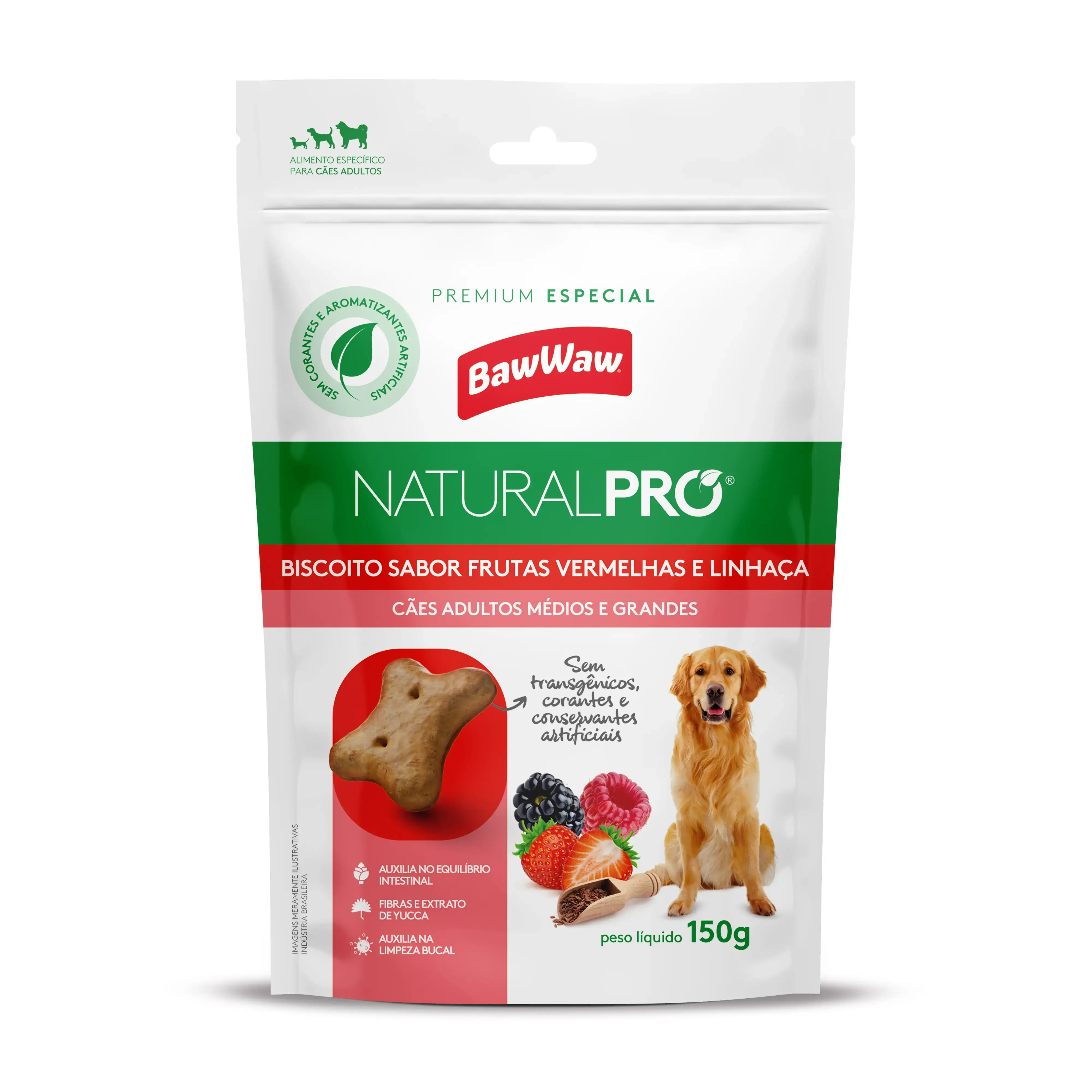 Biscoito Caes Baw Waw 150g Natural Pro Fr Verm/linhaca Ad Md Gd