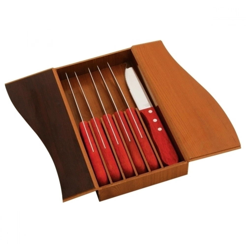 Cj.c/6 Facas P/churrasco Craw Caixa Madeira Yh0004