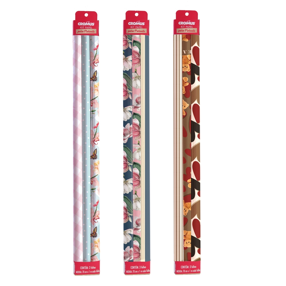 Kit Papel Presente 70x100 Sortido Com 3un