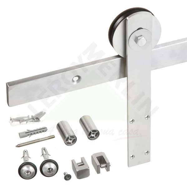 Kit para Porta de Correr 50Kg Aço Inox Escovado 1 Porta H040IE Geris