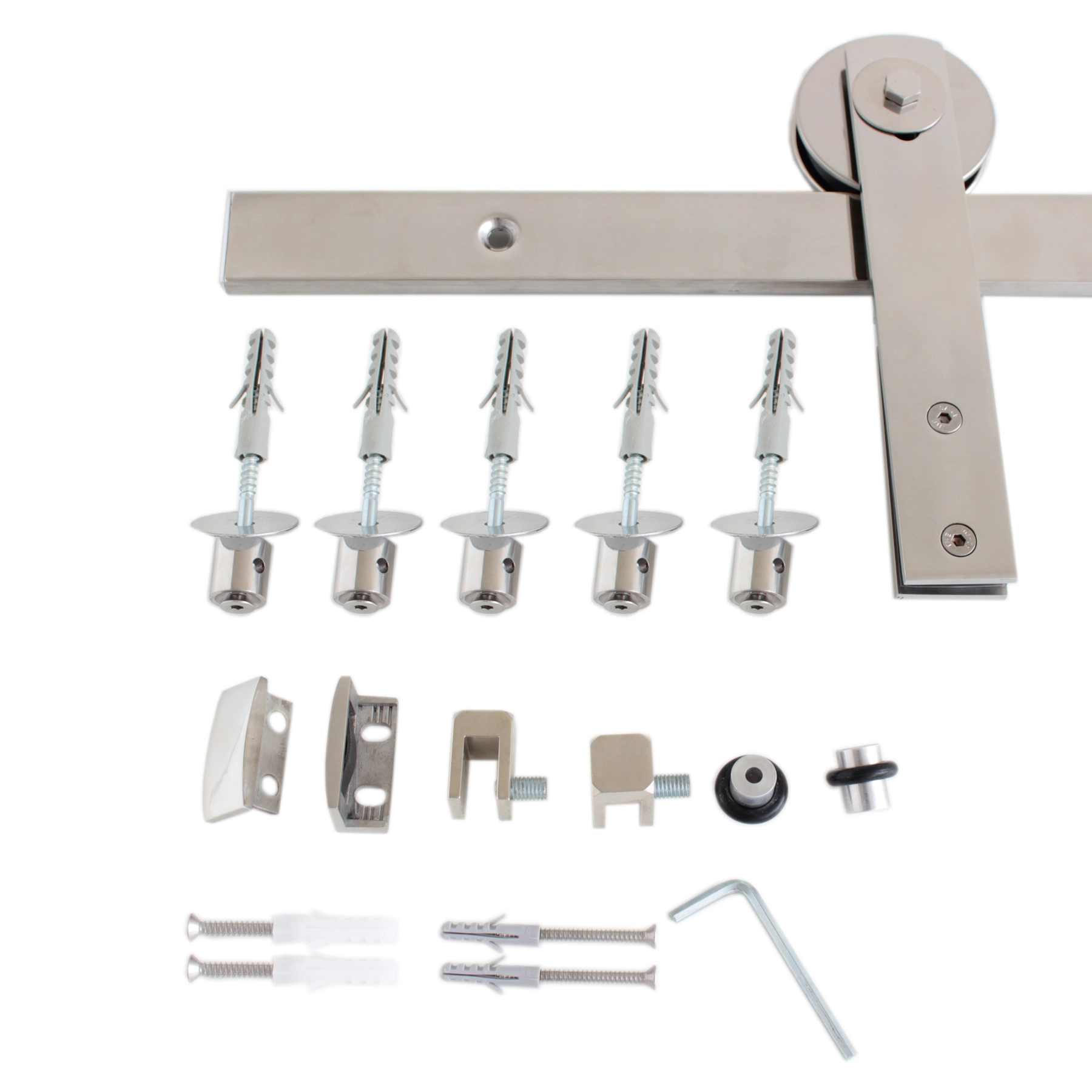 Kit para Porta de Correr Vidro 1 Folha 4m até 50kg Inox Polido