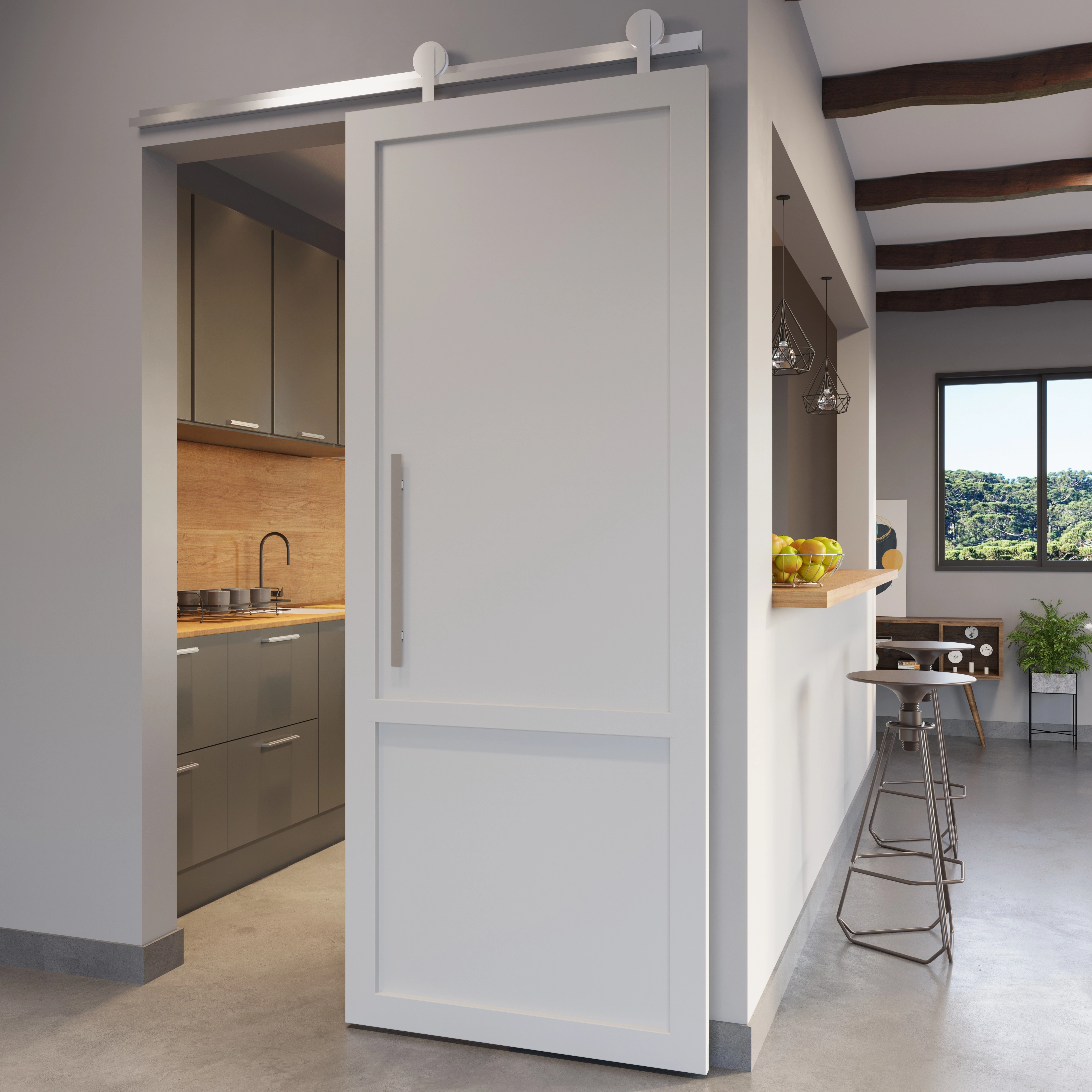 Kit para 1 Porta de Correr de Madeira 1,50m Inox Escovado Geris