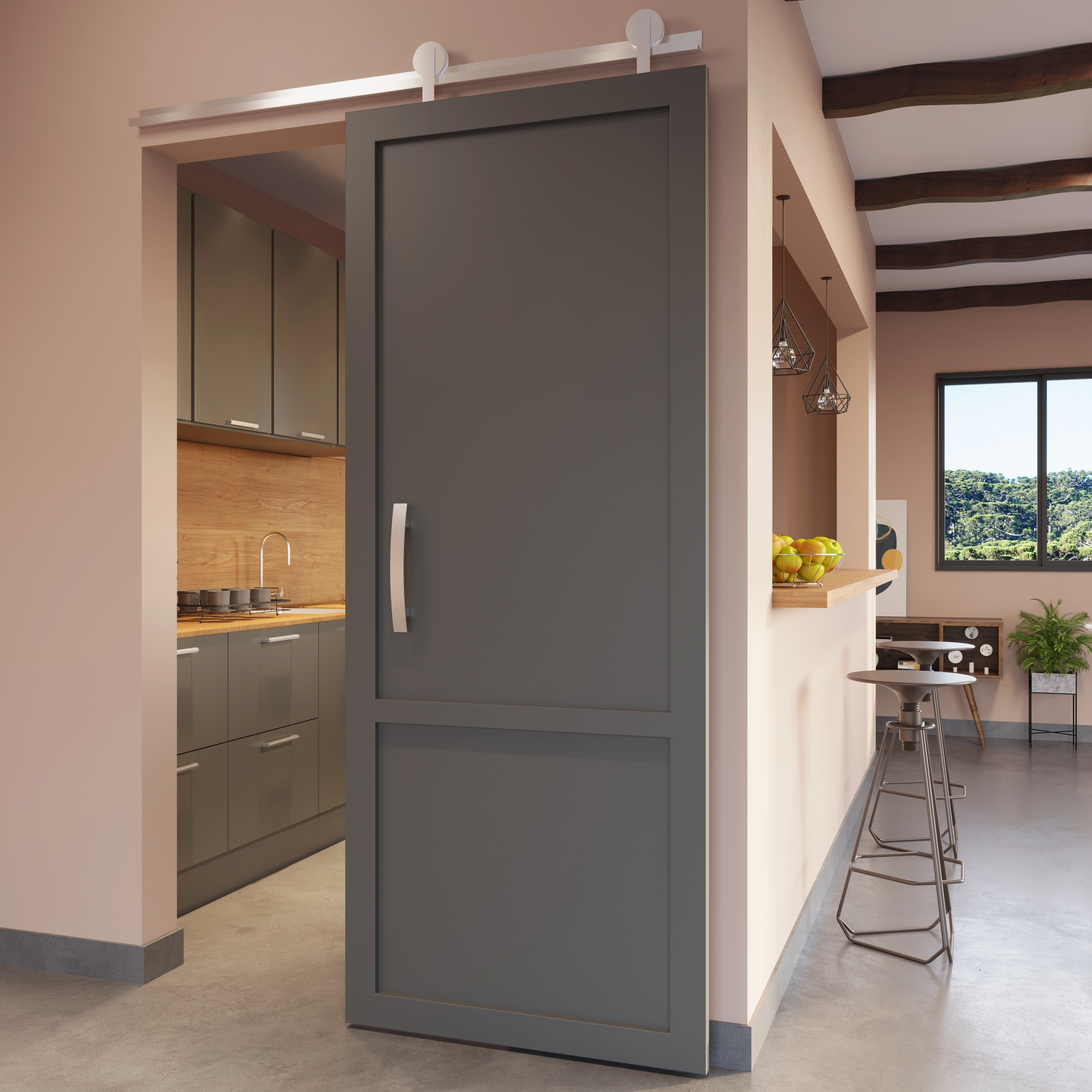 Kit para 1 Porta de Correr de Madeira 2,00m Inox Polido Geris