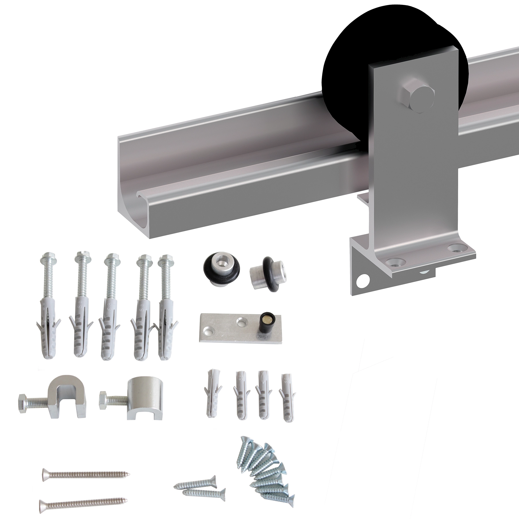 Kit para Porta de Correr Fixação de Topo 2m Alumínio Polido Geris