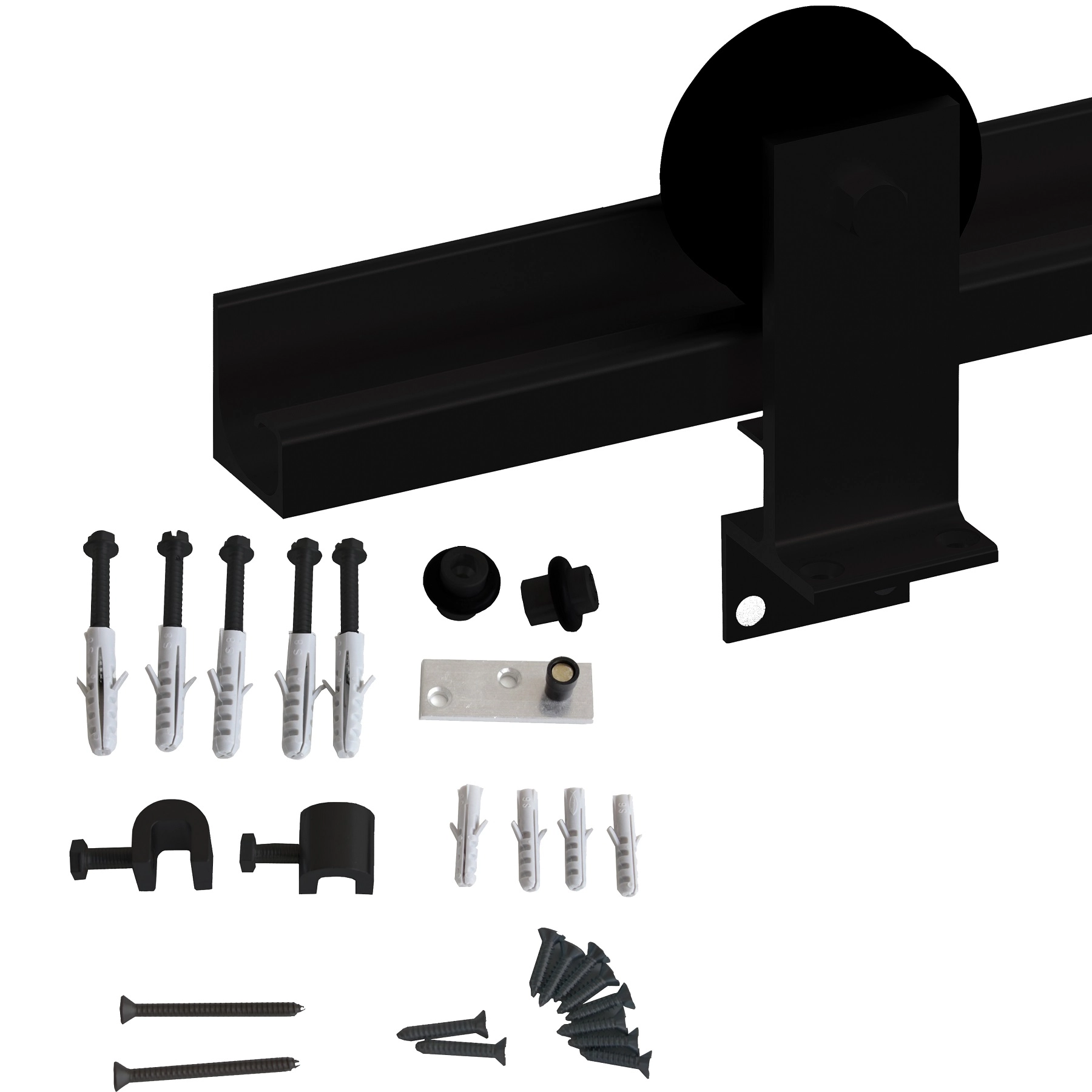 Kit para Porta de Correr Fixação de Topo 2m Alumínio Preto Geris