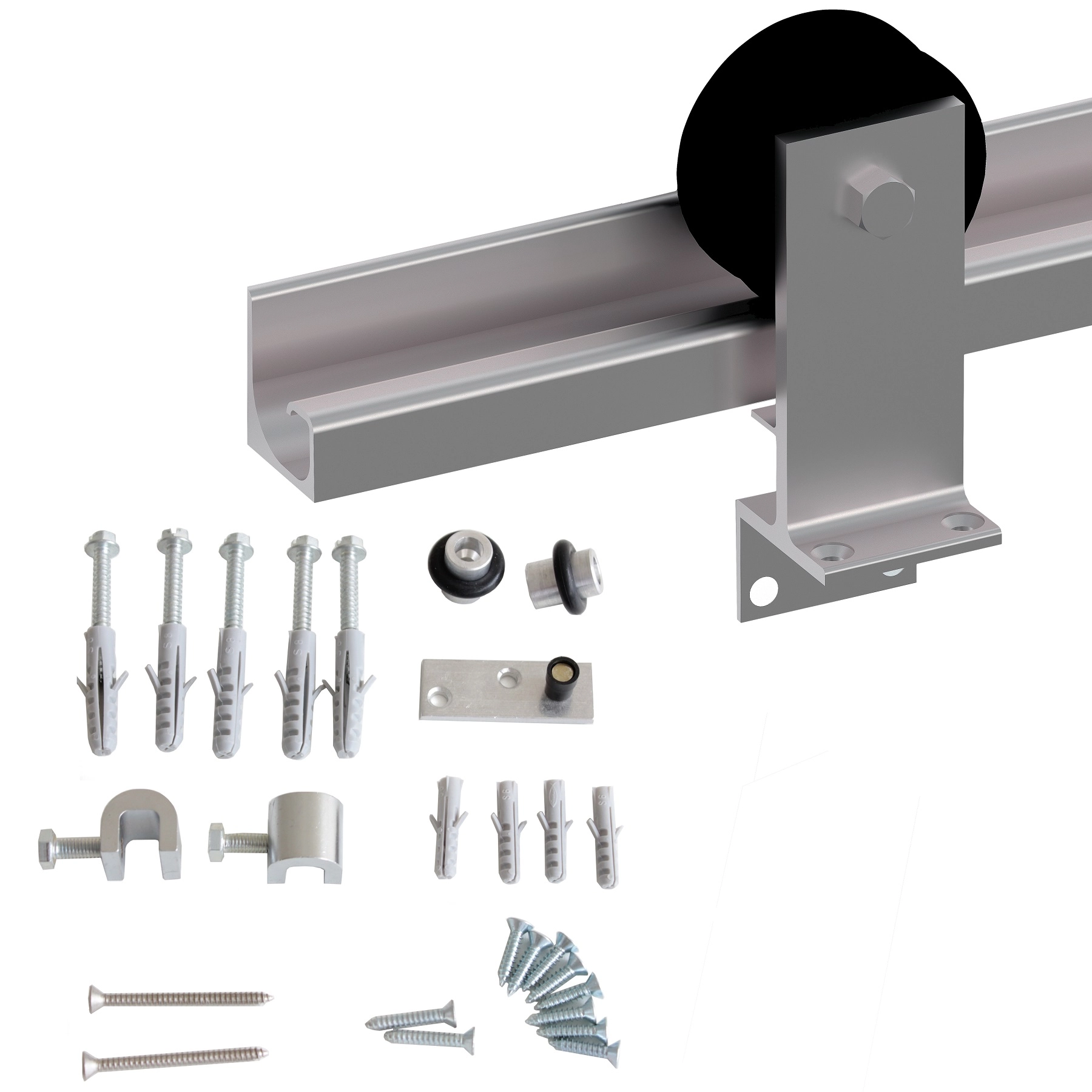 Kit para Porta de Correr Fixação de Topo 2m Alumínio Escovado Geris