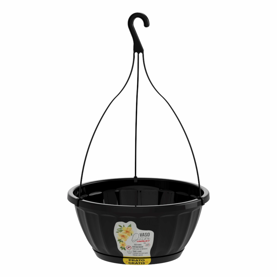 Vaso Cachepo Cuia Teto C Gancho N22 Pp Preto 1156 Uninjet