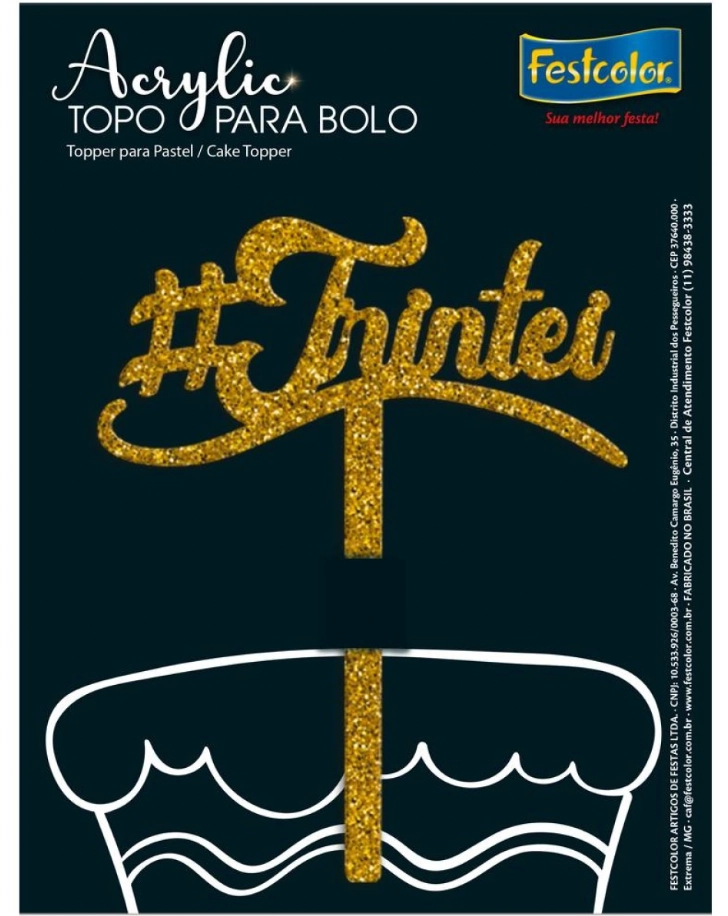 Topo Acrylic Trintei Glitter Dourado