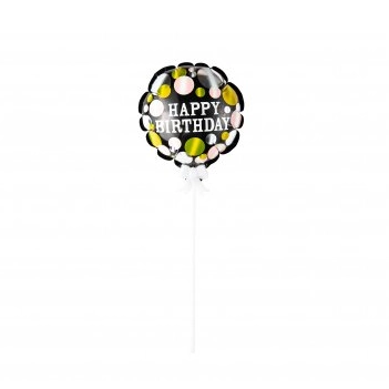 Mini Balao Metalizado H. Birthday Bolinha Preto