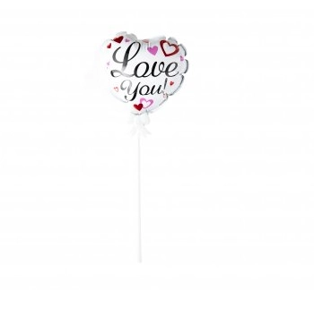 Mini Balao Metalizado Coracao Heart I Love You Bco