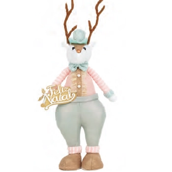 Rena Em Pe C/feliz Natal Azl/ros/our 42cm Cromus