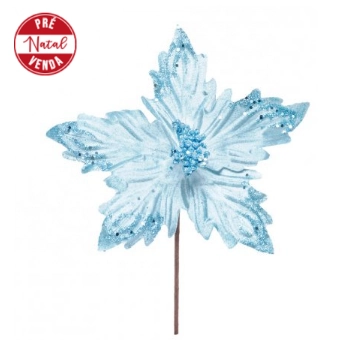 Flor Cabo Medio Poinsetia Azul Cl 30cm Ref.1024983