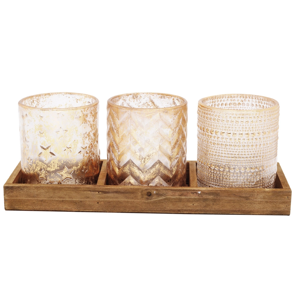 3 Portas Velas Cromus Em Base Madeira Our/mrr Jg C/4 Pc